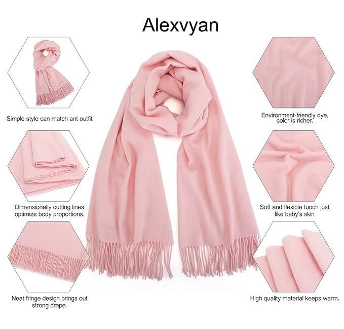 Alexvyan Pink Plain Winter Stole Warm Long Stoles Shawls Long Solid Scarves Woolen Women Casual Scarf Soft Wrap for Casual Formal Occassions- 200CM*70CM - Image 2