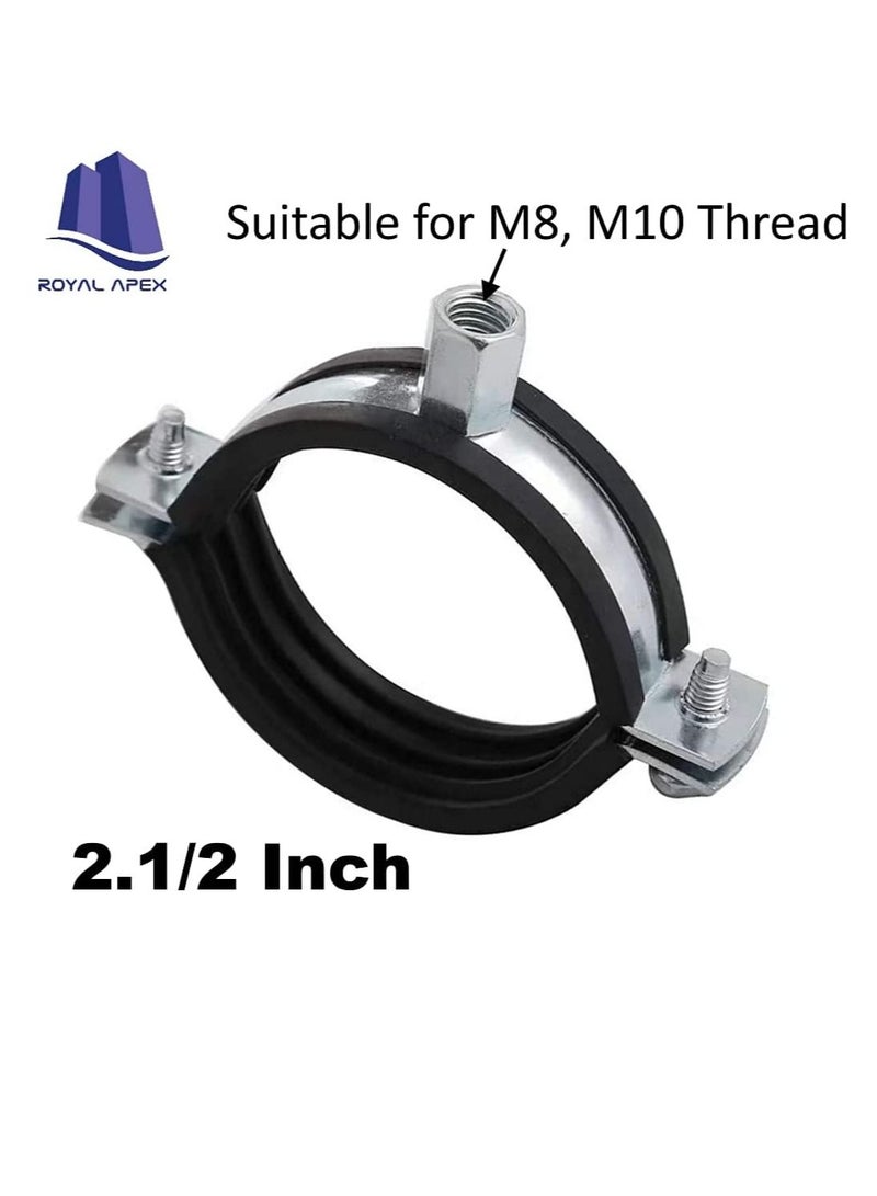 Heavy Duty Adjustable Two-screw Pipe Galvanized Iron (GI) Clamp with Rubber Lined or Unlined for Wall Ceiling Mount Pipe Supports, Split Ring Hanger (2.1/2 Inch, Pack of 5) - Image 1