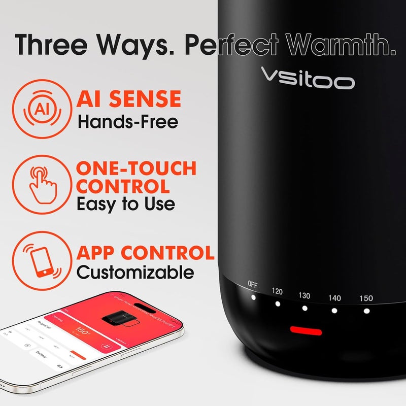 vsitoo S3 Pro 16oz Self Heating Coffee Mug Auto-Sense Heats to 120-150℉ | 2-4 Hour Battery, 5400mAh, IPX7 Waterproof, 316 SS, Rechargeable, Auto On, 1℉ Precision, Cordless, Gift for Women Men - Image 4