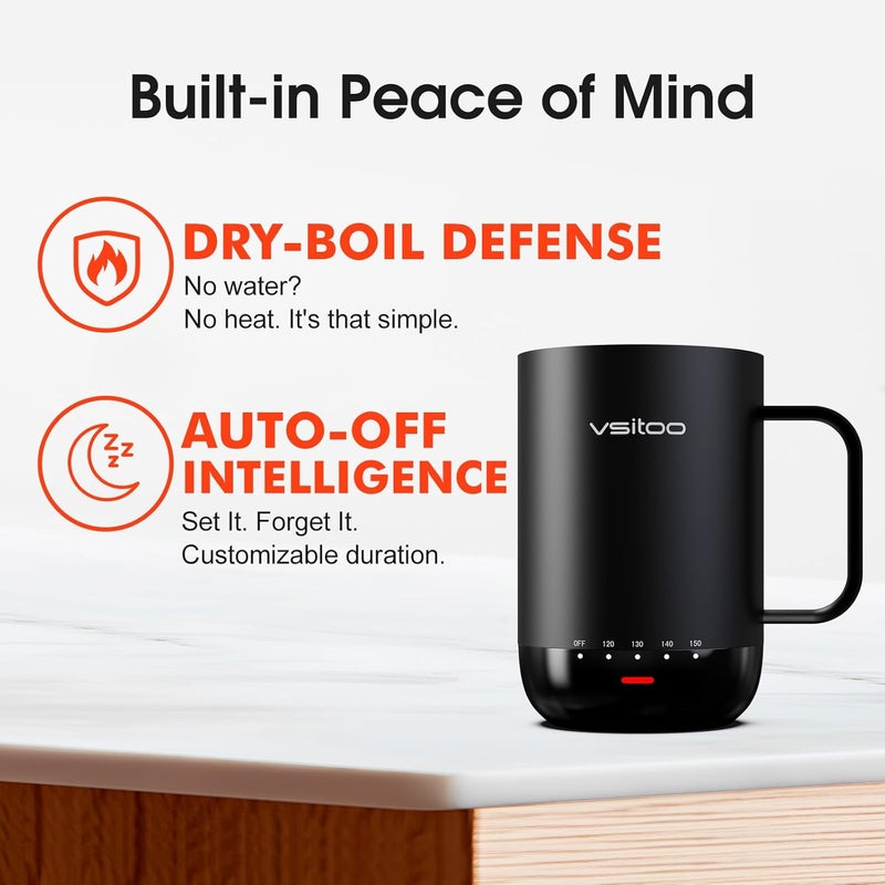 vsitoo S3 Pro 16oz Self Heating Coffee Mug Auto-Sense Heats to 120-150℉ | 2-4 Hour Battery, 5400mAh, IPX7 Waterproof, 316 SS, Rechargeable, Auto On, 1℉ Precision, Cordless, Gift for Women Men - Image 5
