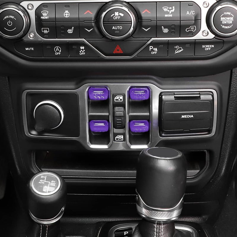 Jimen Compatible with Jeep Wrangler JL JLU 20182023 and Jeep Gladiator JT 20202023 4PCS Center Console Window Button Switch Cover Interior Trim Accessories Purple
