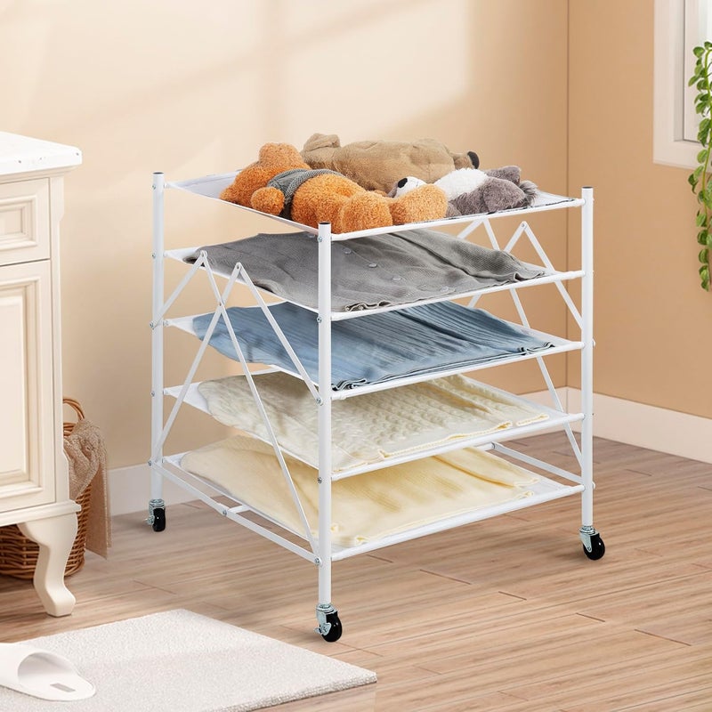 STORAGE MANIAC Sweater Drying Rack, Mesh Clothes Drying Rack, Stackable Laundry Drying Rack, Lay Flat Dryer for Delicates, Portable Dry Rack for Indoor or Outdoor, White, 5 Tier Foldable - Image 2