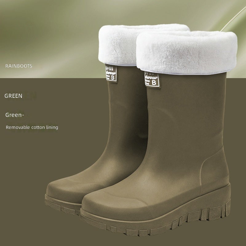 Mid-Calf Waterproof PVC Rain Boots with Thick Sole