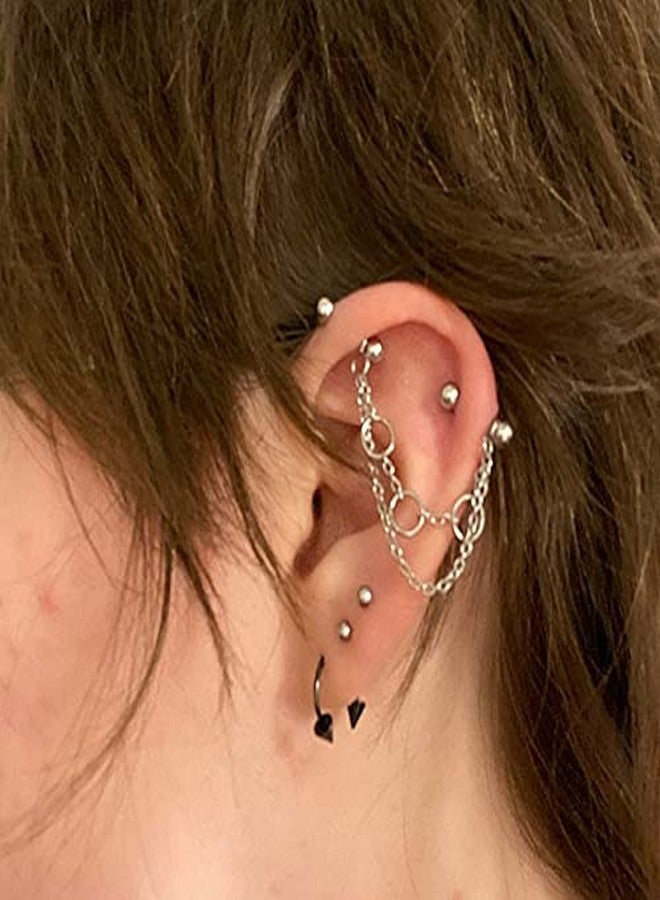 QWALIT أقراط صناعية من كواليت، مقاس 16، سلسلة، مجوهرات ثقب صناعية مع سلسلة، أقراط حلزونية مزدوجة من الفولاذ الجراحي المقاوم للصدأ للنساء - Image 3