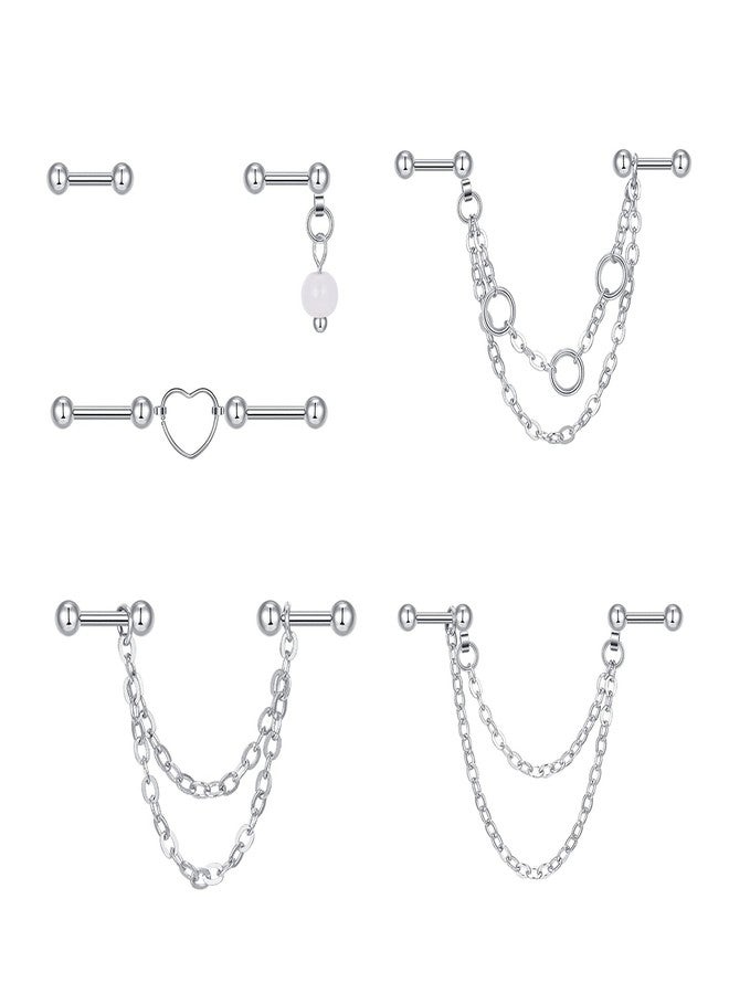 QWALIT أقراط صناعية من كواليت، مقاس 16، سلسلة، مجوهرات ثقب صناعية مع سلسلة، أقراط حلزونية مزدوجة من الفولاذ الجراحي المقاوم للصدأ للنساء - Image 1