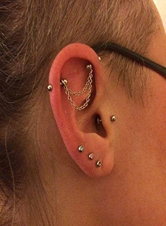 QWALIT أقراط صناعية من كواليت، مقاس 16، سلسلة، مجوهرات ثقب صناعية مع سلسلة، أقراط حلزونية مزدوجة من الفولاذ الجراحي المقاوم للصدأ للنساء - Image 4