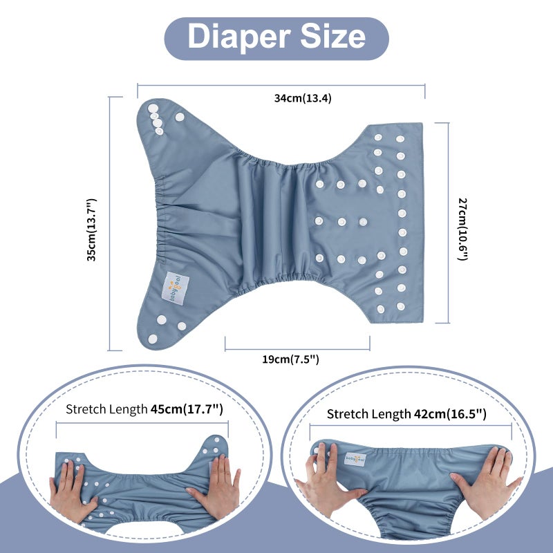 babygoal Baby Boy Cloth Diapers 6 Pack with 6pcs Inserts and Wet Bag, Reusable Waterproof Diaper Covers for Toddlers with Snap Closure - Image 3