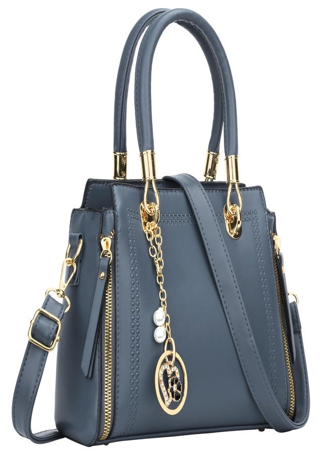 KKXIU Stylish Women Satchel Purses and Handbags Vegan Leather Top Handle Shoulder Crossbody Bag (Navy Blue) - Image 1