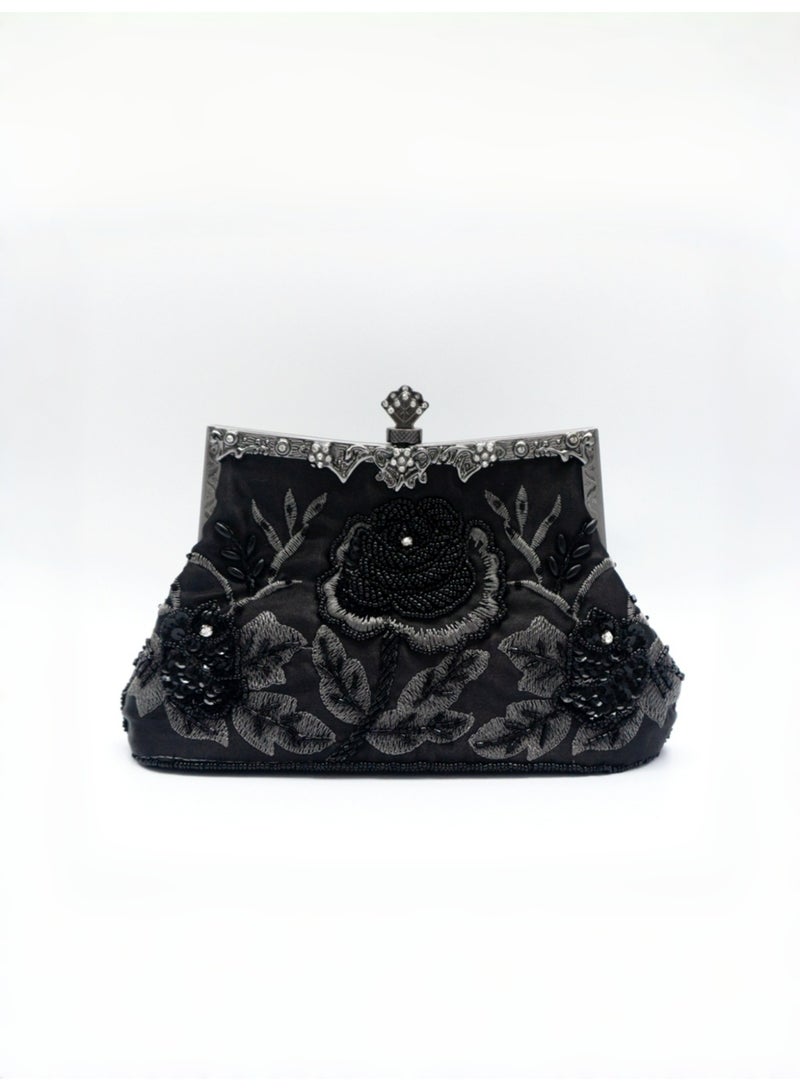 Women's Clutch Evening Bag Womens Vintage Floral Beaded Rhinestone Embroidery Clutch Women's Handbag Crossbody Bag Shoulder Bag with Removable Chain Perfect for Weddings, Ramadan, Birthdays,Prom Party - Image 1