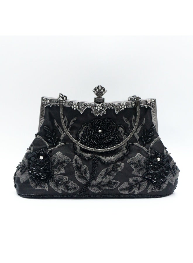 Women's Clutch Evening Bag Womens Vintage Floral Beaded Rhinestone Embroidery Clutch Women's Handbag Crossbody Bag Shoulder Bag with Removable Chain Perfect for Weddings, Ramadan, Birthdays,Prom Party - Image 4