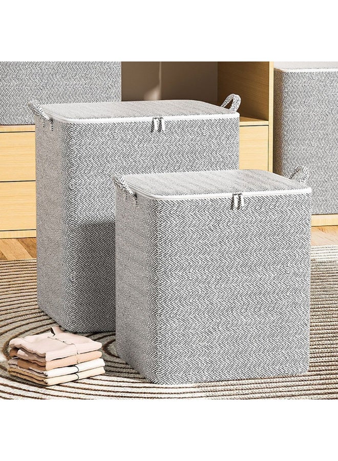 Fabric Storage Bins, 2 Pcs Foldable Nonwoven Storage Bags with Zipper and Handles for Clothing Blanket Bedding, Large Capacity Washable Clothes Storage Box for Closet Wardrobe (Grey, 220L)  - Image 1