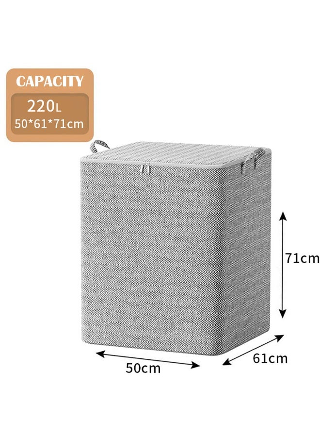 Fabric Storage Bins, 2 Pcs Foldable Nonwoven Storage Bags with Zipper and Handles for Clothing Blanket Bedding, Large Capacity Washable Clothes Storage Box for Closet Wardrobe (Grey, 220L)  - Image 2