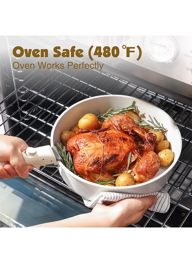 Sensarte - 9 Piece Detachable Swiss Granite Coating Cookware Set, Non-Stick, PFOA/PFOS/APEO Free, 1X26Cm Frying Pan With Lid, 1X20Cm Sauce Pan With Lid, 1X28Cm Grill Pan, 2 Xstorage Mats, 1 Spatula, 1 Handle - White - Image 1