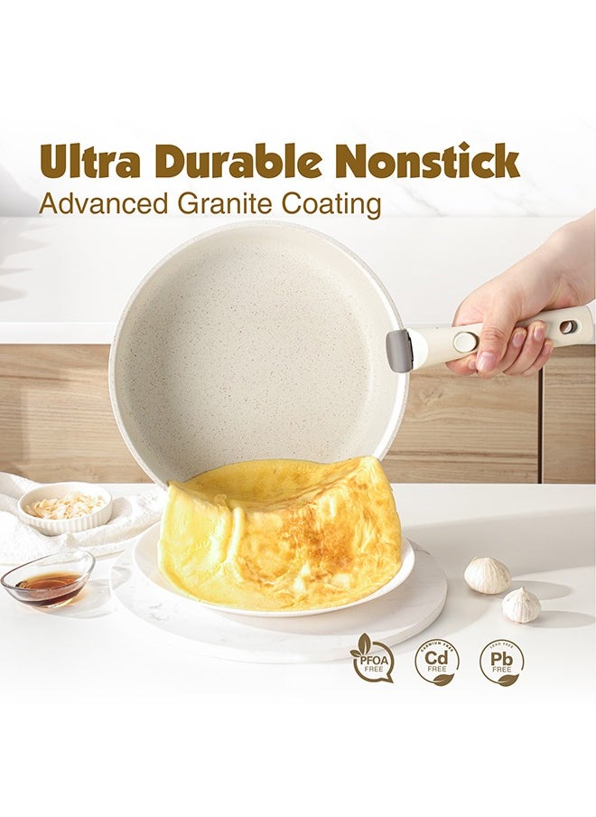 Sensarte - 9 Piece Detachable Swiss Granite Coating Cookware Set, Non-Stick, PFOA/PFOS/APEO Free, 1X26Cm Frying Pan With Lid, 1X20Cm Sauce Pan With Lid, 1X28Cm Grill Pan, 2 Xstorage Mats, 1 Spatula, 1 Handle - White - Image 1