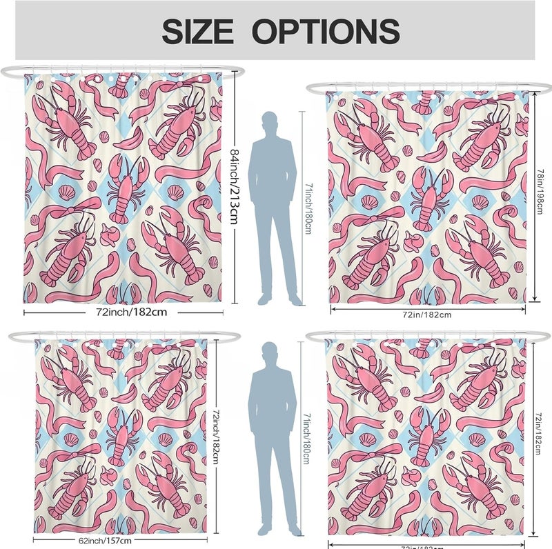 Lobster Shower Curtain, Coastal Playful Shell Ribbon Summer Peach Polyester Waterproof Toile Cloth Shower Curtains Decor for Toile Bathroom Dorm 62x72 Inch - Image 3