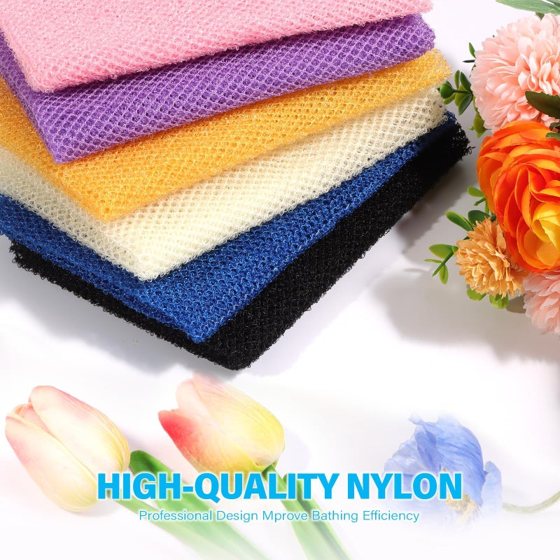 UJFQBH 6 Pieces African Bath Sponge African Net Long Net Bath Sponge Exfoliating Shower Body Scrubber Back Scrubber Skin Smoother,Great for Daily Use (Pink, Yellow, Purple, Blue, Black, Off-White) - Image 4