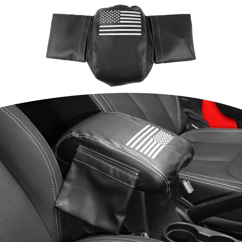 RT-TCZ RT-TCZ Center Console Armrest Pad Cover with Storage Bag PU Leather Console Cover Arm Rest Interior JK Accessories for Jeep Wrangler JK JKU & Unlimited Sahara Sport Rubicon 2011-2018 - Image 1