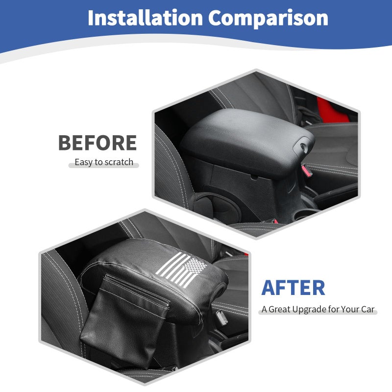 RT-TCZ RT-TCZ Center Console Armrest Pad Cover with Storage Bag PU Leather Console Cover Arm Rest Interior JK Accessories for Jeep Wrangler JK JKU & Unlimited Sahara Sport Rubicon 2011-2018 - Image 2