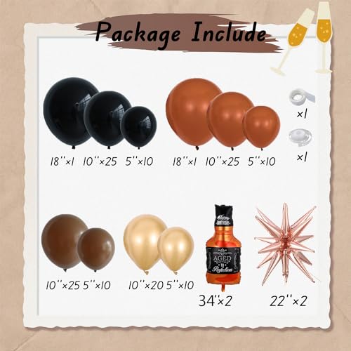 UAEYW Whiskey Birthday Party Decorations for Men Aged to Perfection Party Supplies 143Pcs Whiskey Balloon Arch Garland Kit Brown Coffee Black Gold Balloons for Vintage 30th 40th 50th Birthday Anniversary - Image 5