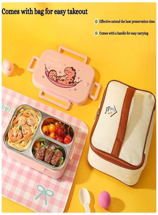 GAMAHA 3 Compartment Stainless Steel Lunch Box with Bag 960ml, Leak Proof Bento Tiffin Box Microwave Safe,for School,Travel, Office & Outdoor (Pink) - Image 5