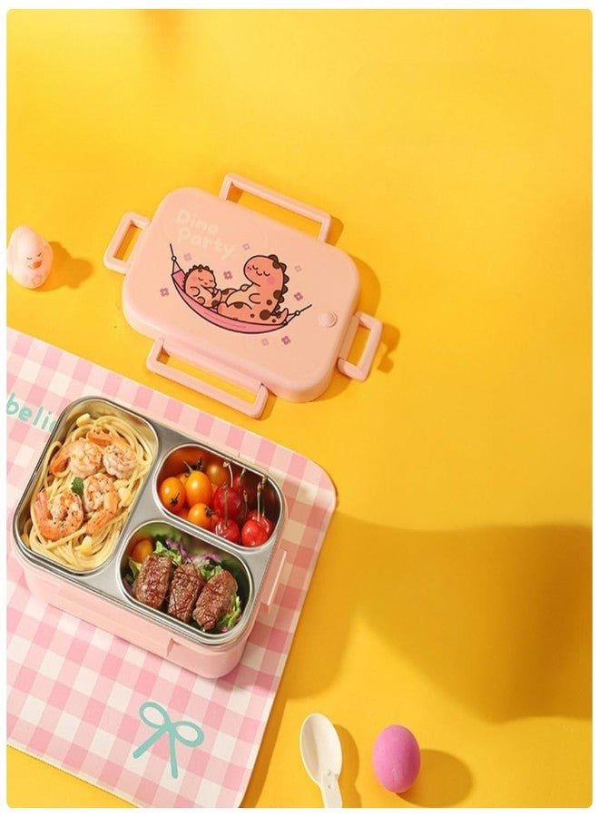 GAMAHA 3 Compartment Stainless Steel Lunch Box with Bag 960ml, Leak Proof Bento Tiffin Box Microwave Safe,for School,Travel, Office & Outdoor (Pink) - Image 4