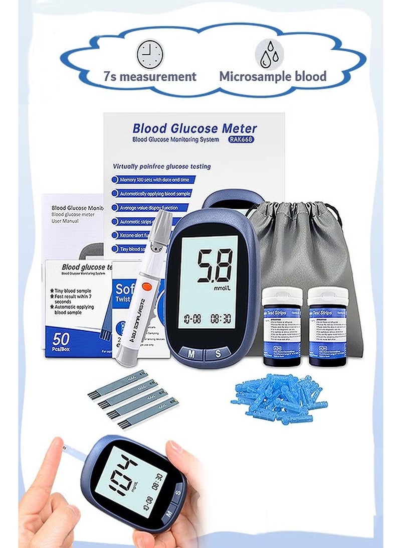 Blood Glucose Monitor Kit with 50 Blood Sugar Test Strips, 50 Lancets, 50 Alcohol Pads, 1 Blood Glucose Meter, 1 Lancing Device, No Coding Diabetes Testing Kit - Image 1