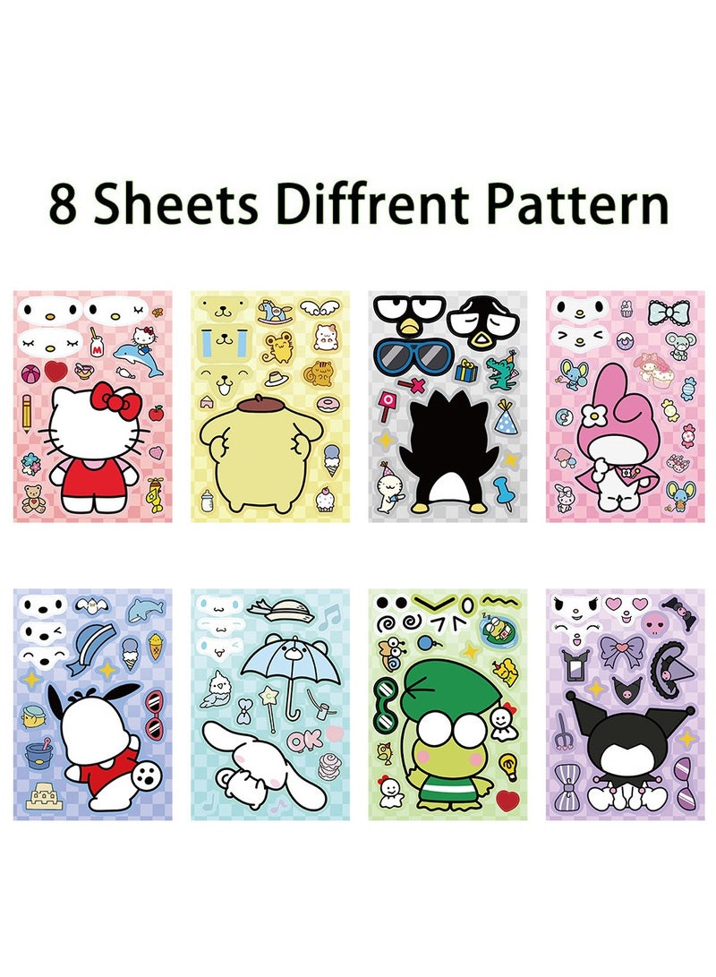 سانريو 8 أوراق ملصقات مقاومة للماء من الفينيل، ملصقات جمالية للكمبيوتر المحمول واللوح التزلج والأمتعة وزجاجة المياه وحزم ملصقات جرافيتي - Image 1
