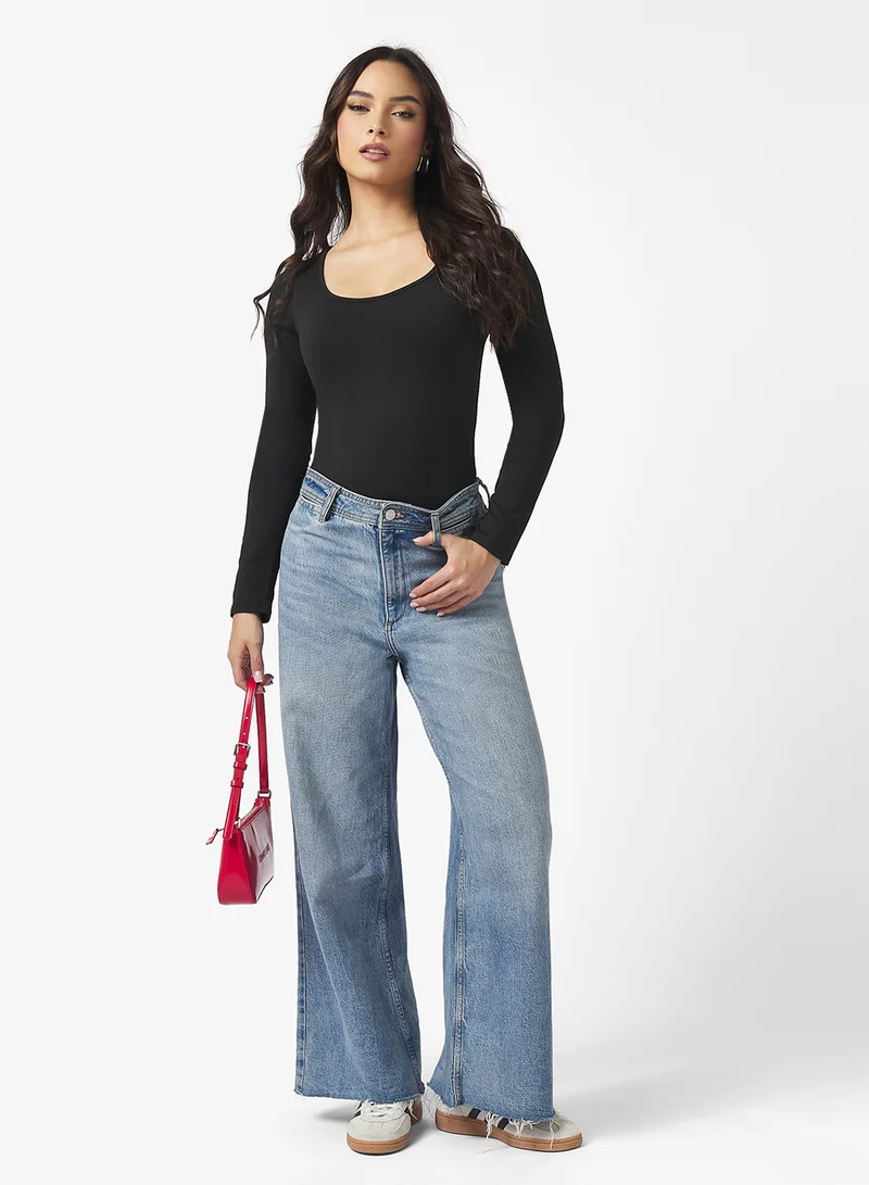 Ginger Basics Long Sleeves Scoop Neck Fitted Bodysuit