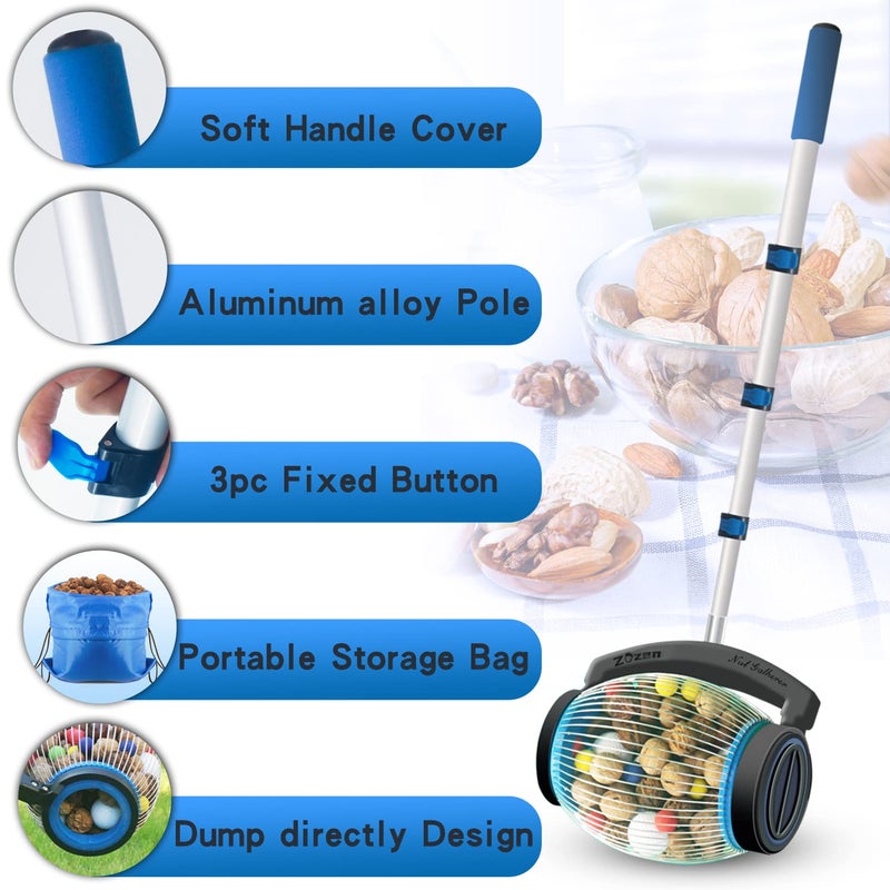 Zozen Nut Gatherer, Acorn Picker Upper, Pecan Picker Upper - Side Opening Dump, Apply to Acorns, Pecans, Buckeyes, Hickory Nuts, Nerf Balls, Golf Balls, Objects Size 3/8'' to 1''; 1 Gallon - Image 4