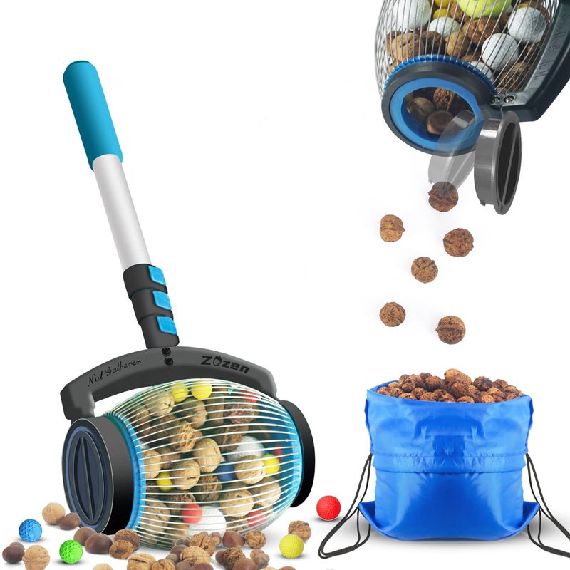 Zozen Nut Gatherer, Acorn Picker Upper, Pecan Picker Upper - Side Opening Dump, Apply to Acorns, Pecans, Buckeyes, Hickory Nuts, Nerf Balls, Golf Balls, Objects Size 3/8'' to 1''; 1 Gallon - Image 1