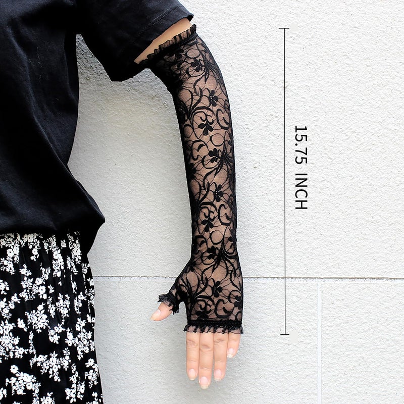MASIKA Women's Lace Gloves, Black Chiffon Halloween Dress Up Fingerless Gloves, Spider Web, Gothic, CosPlay Accessories. - Image 5
