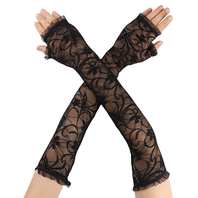 MASIKA Women's Lace Gloves, Black Chiffon Halloween Dress Up Fingerless Gloves, Spider Web, Gothic, CosPlay Accessories. - Image 4