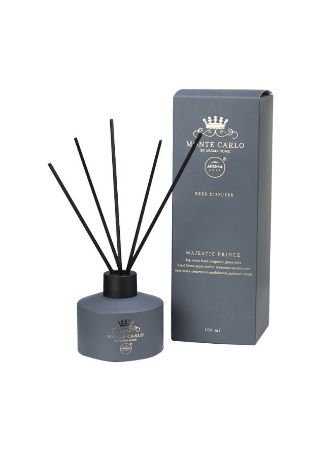 Aroma Home Reed Diffuser - Monte Carlo Majestic Prince | 100ml | Luxury Home Fragrance with Essential Oils | Long-Lasting Scent | Made in Poland