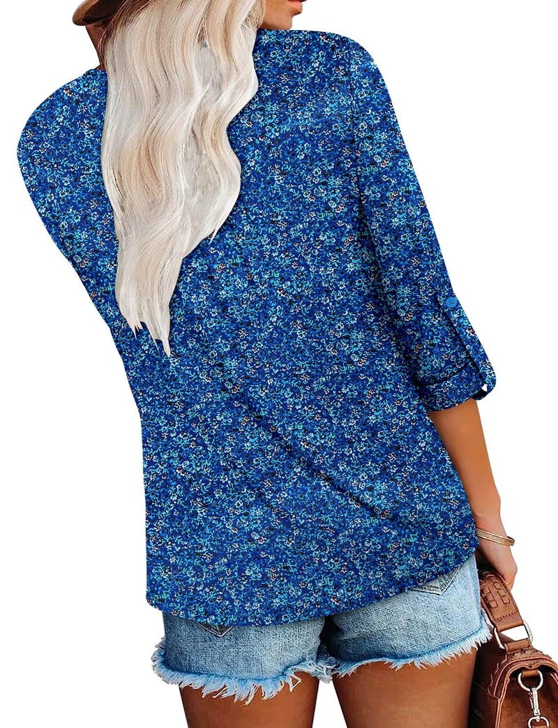 ROSELINLIN Womens Tunic Top Loose Fit Long Sleeve Boho Shirts Blue L - Image 4