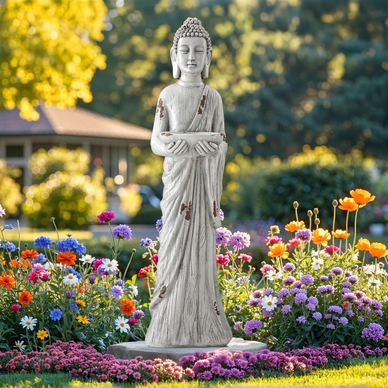 Ultym 42" Extra-Large Buddha Outdoor Statue with Birdfeeder, Tall Zen Meditative Buddha Figures, Durable Weatherproof MGO Sculpture for Garden, Patio, Yard, Porch or Indoor Home Decor - Image 1