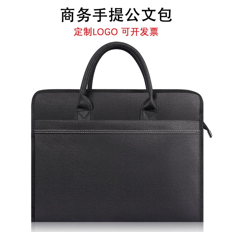 Jin Fu حقيبة ملفات من قماش أوكسفورد محمولة على شكل حقيبة سفر، بحقيبة سحابة مقاس A4 مع سحابة، حقيبة معلومات لاجتماعات التدريب للرجال والنساء، يمكن طباعة الشعار عليها (أسود) - Image 1