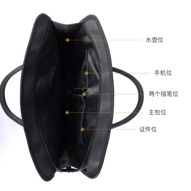 Jin Fu حقيبة ملفات من قماش أوكسفورد محمولة على شكل حقيبة سفر، بحقيبة سحابة مقاس A4 مع سحابة، حقيبة معلومات لاجتماعات التدريب للرجال والنساء، يمكن طباعة الشعار عليها (أسود) - Image 4
