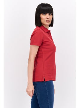 Greg Norman Women Spread Collar Short Sleeve Plain Polo Shirt, Red  - Image 4