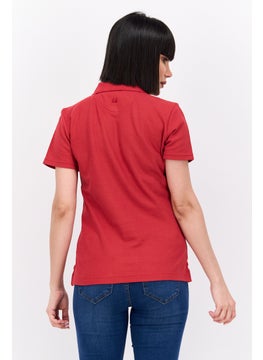 Greg Norman Women Spread Collar Short Sleeve Plain Polo Shirt, Red  - Image 2
