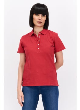 Greg Norman Women Spread Collar Short Sleeve Plain Polo Shirt, Red  - Image 1