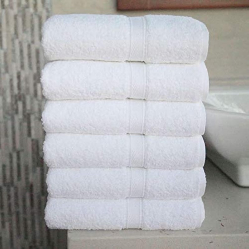 FRESH FROM LOOM Cotton Hand Towel Gym Towel White Set 16X28 Inch 6Pc 500 tc - Image 1