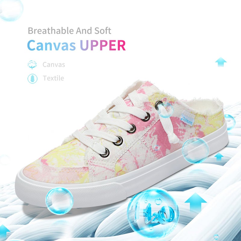Obtaom Women Canvas Mules Memory Foam Clipper Fashion Sneakers Comfortable Slip-On Mule Backless Holiday Shoes(Multi White Pink,US9) - Image 4