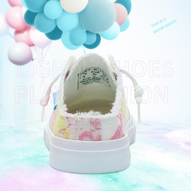 Obtaom Women Canvas Mules Memory Foam Clipper Fashion Sneakers Comfortable Slip-On Mule Backless Holiday Shoes(Multi White Pink,US9) - Image 2