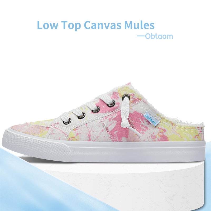 Obtaom Women Canvas Mules Memory Foam Clipper Fashion Sneakers Comfortable Slip-On Mule Backless Holiday Shoes(Multi White Pink,US9) - Image 3