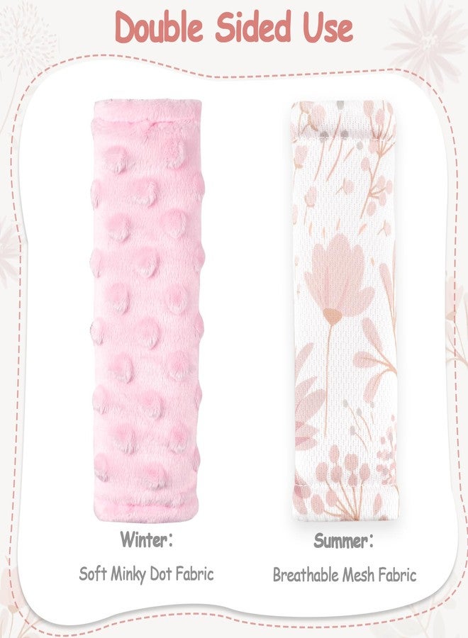 WINGHENLEE Baby Car Seat Strap Pads Suit, 3 Pieces Soft Car Seat Strap Shoulder Covers for Baby Infant Toddler, Double-Sided Car Seat Belt Covers for Stroller, Pushchair, Baby Swing, Pink Floral - Image 3