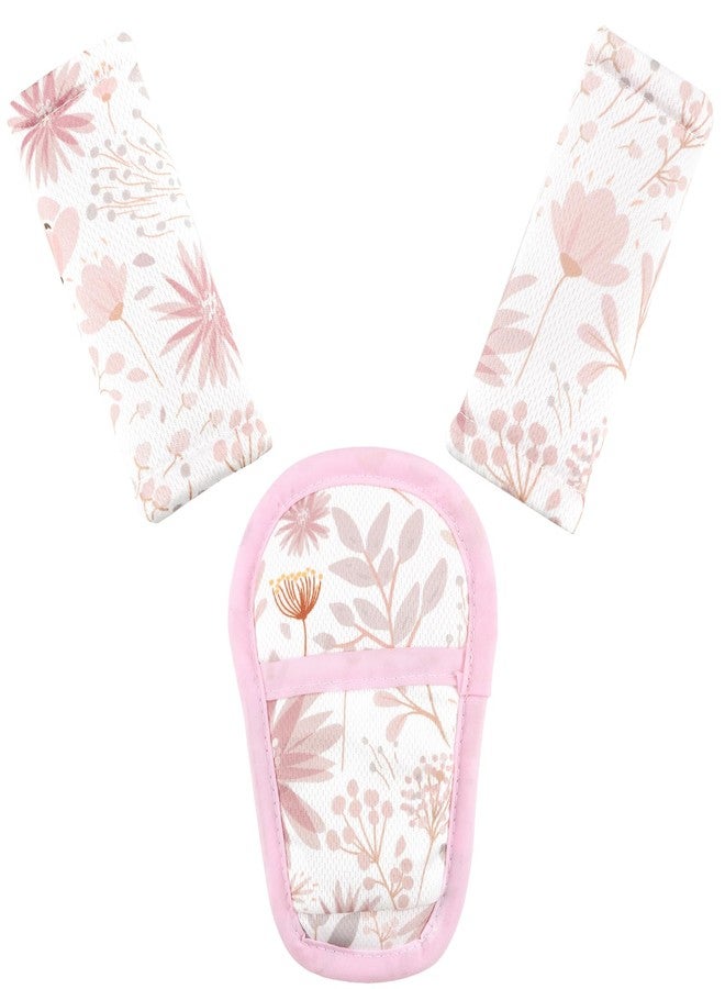 WINGHENLEE Baby Car Seat Strap Pads Suit, 3 Pieces Soft Car Seat Strap Shoulder Covers for Baby Infant Toddler, Double-Sided Car Seat Belt Covers for Stroller, Pushchair, Baby Swing, Pink Floral - Image 1