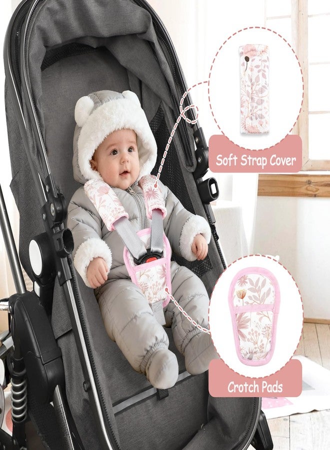 WINGHENLEE Baby Car Seat Strap Pads Suit, 3 Pieces Soft Car Seat Strap Shoulder Covers for Baby Infant Toddler, Double-Sided Car Seat Belt Covers for Stroller, Pushchair, Baby Swing, Pink Floral - Image 4