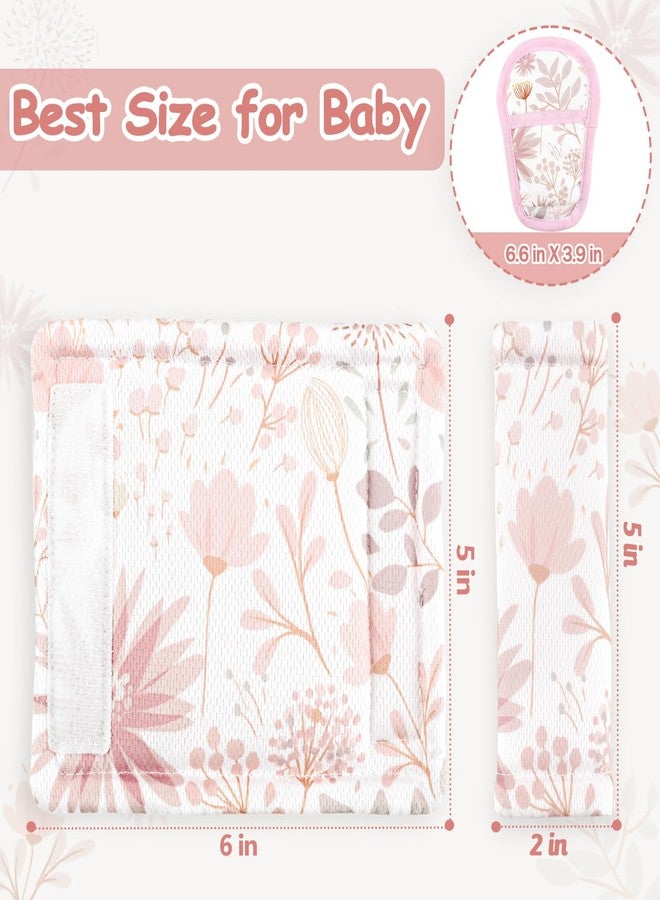 WINGHENLEE Baby Car Seat Strap Pads Suit, 3 Pieces Soft Car Seat Strap Shoulder Covers for Baby Infant Toddler, Double-Sided Car Seat Belt Covers for Stroller, Pushchair, Baby Swing, Pink Floral - Image 2