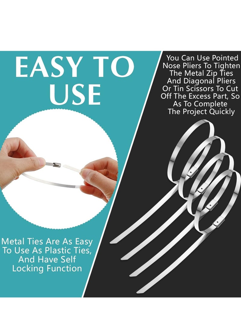 SUNRISE Metal Zip Ties,100 Pcs 50cm Multi-Purpose Stainless Steel Cable Ties, Suitable For Vehicles, Farms, Fences, Pipe Bundling And Other Scenes  - Image 2