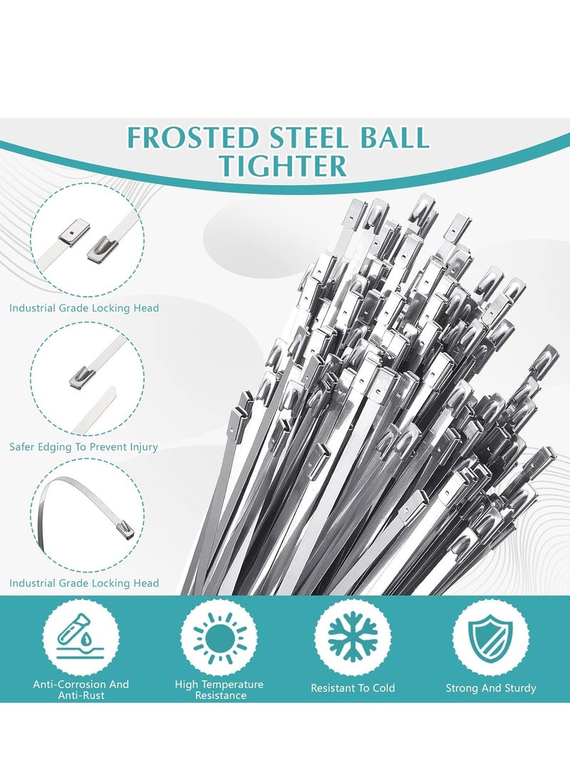 SUNRISE Metal Zip Ties,100 Pcs 50cm Multi-Purpose Stainless Steel Cable Ties, Suitable For Vehicles, Farms, Fences, Pipe Bundling And Other Scenes  - Image 3